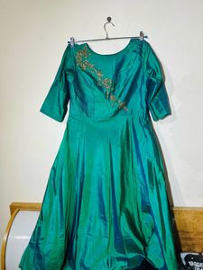 Churidar Fluorescent Green Gown with Floral Detail