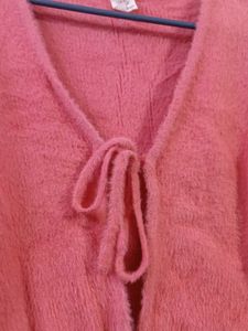 Cute Fuzzy Tie-Front Cardigan