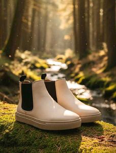 Beige Neoprene Chelsea Boots