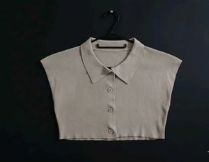 Beige Knit Polo Shirt for Women
