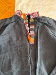 Boho Embroidered Black Kurta