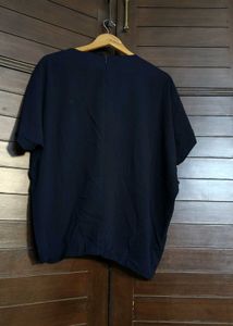 Solezia Women Pearl Sleeve Navy Blue Casual Top