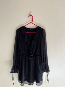 Mango Short black ruffle dress