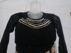 Black Pleated Dress with Belt