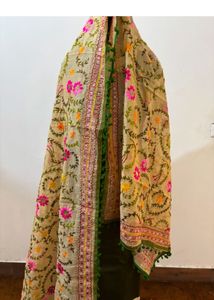 Olive Green Salwar Suit with Phulkari Dupatta