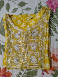 Golden Yellow Embroidery Kurti