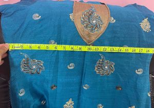 High Collared Embroidered Kurti In Cotton Silk, M