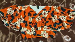 Casual Flared Sleeves Printed Women Multicolor Top