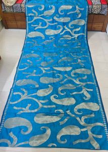 Blue Zari Chanderi Silk Saree+ Blouse Piece