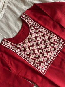 Red Embroidered Kurta Set