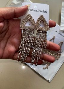 Triangle supar shiny diamond Tassel Earrings