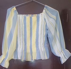 Yellow And Grey Color 💛 Crop Top