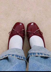 Cherry Red Patent Leather Bow Flats