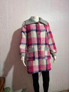 Vintage Pink Plaid Wool Coat