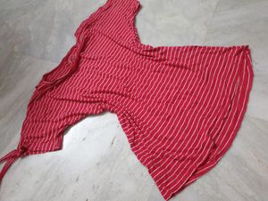Striped Bodycon Top With Belts On Sleeves