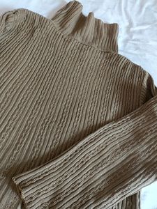 Women High Neck Brown Sweater