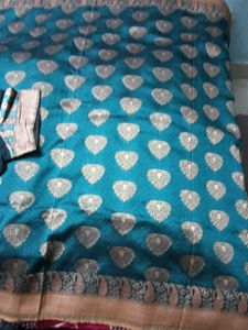Embellished Banarasi Saree With Patterned Blouse.