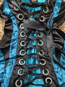 Gothic Y2k Black And Blue Burlesque Corset Top
