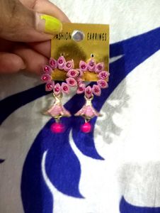 Pink Floral Drop Earrings