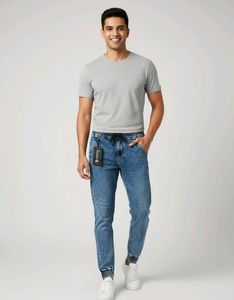 Stylish Blue Denim Joggers Size - 30