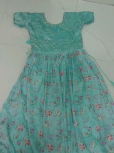 Beautiful Blue Full Frock With Stone Work