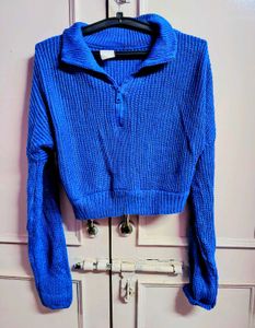 Blue Knit Cropped Sweater