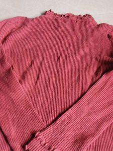 Rust Ruffle Trim Knit Top