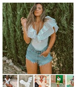 ZARA White Ruffle Bodysuit Top