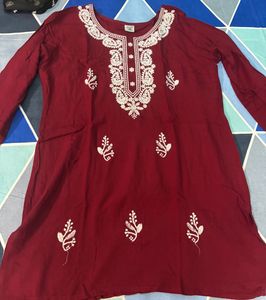Maroon Embroidered Kurta