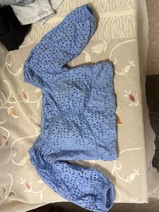 Blue Eyelet Crop Top