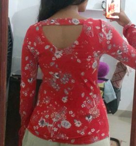 Red Floral Long Sleeve Top