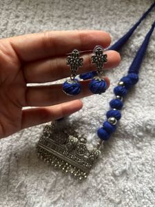 Oxidised Earrings With Thred Jewellery Set