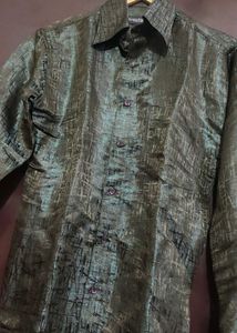 Olive Patterned Party Wear Shirt for 36 Chest