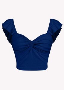 Blue Ruffle Sleeve Crop Top