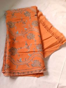 Orange Floral Embroidered Shawl Scarfs Stoles 🧣