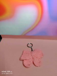 Pink Crochet Bow Keychain