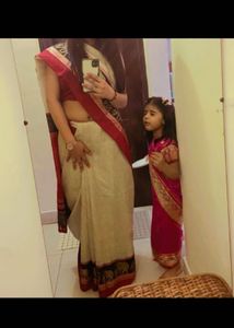 White Golden Elephant Saree With Mehroon Blouse