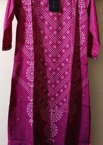 Magenta & White Floral Printed Kurta