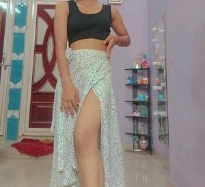 White, Black Dotted Skirt