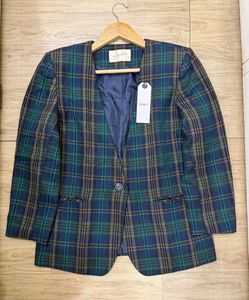 Women Vintage Plaid Blazer
