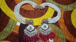 Rani Pink Earrings With Pearl Earchain