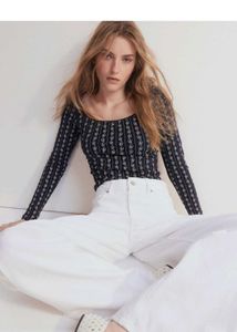 H&amp;M Lace Detail Floral Long Sleeve Ribbed Top/ S