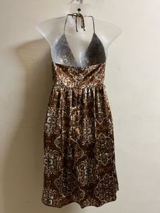 Brown Patterned Halter Dress