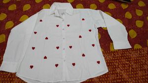 Red Heart Design White Shirt.