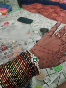 Emerald &amp; Pearl Bangle Bracelet