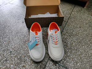 White &amp; Orange Accent Sneakers