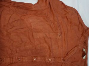 Rust-Colored Roll-Tab Sleeve Shirt