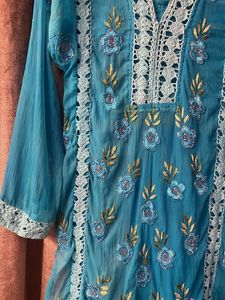Blue Embroidered Tunic Top