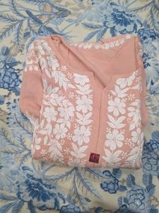 Chikankari Embroidered Peach Kurta