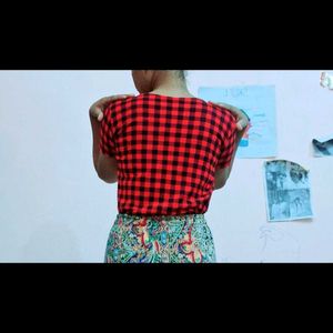 Red Checked Top For Women